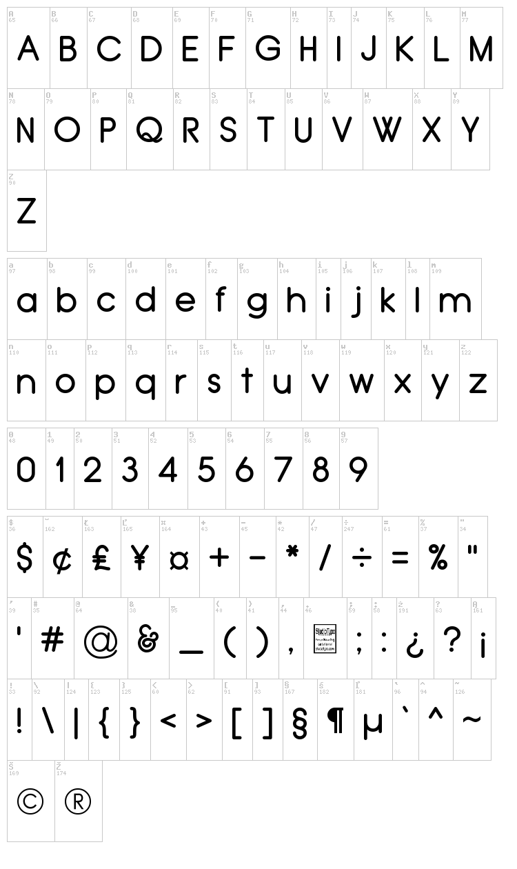 Typo Grotesk Rounded font map